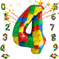 32 Inch Stackable Block Number Balloon – Colorful Brick Building Themed Big by Unknown