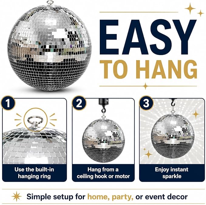 Youdepot 12-Inch Large Hanging Mirror Ball - Image 2