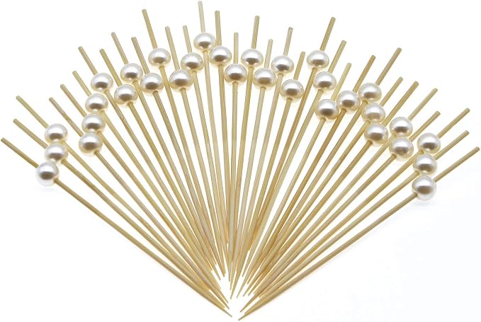 Minisland Ivory White Pearl Bamboo Cocktail Picks, Decorative Toothpicks | 4.7 by Minisland