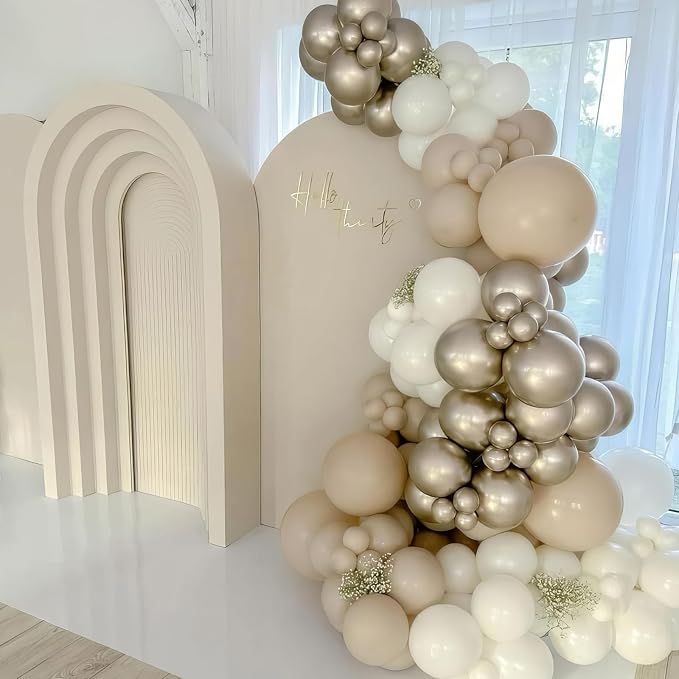 White and Gold Balloons, Double Stuffed Beige Balloons White Sand Gold Neutral - Image 5