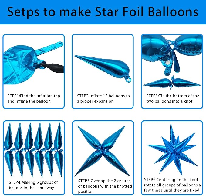 Blue Balloons Foil Star Ballons Explosion Mylar Baloons Large Spike Balloon - Image 8