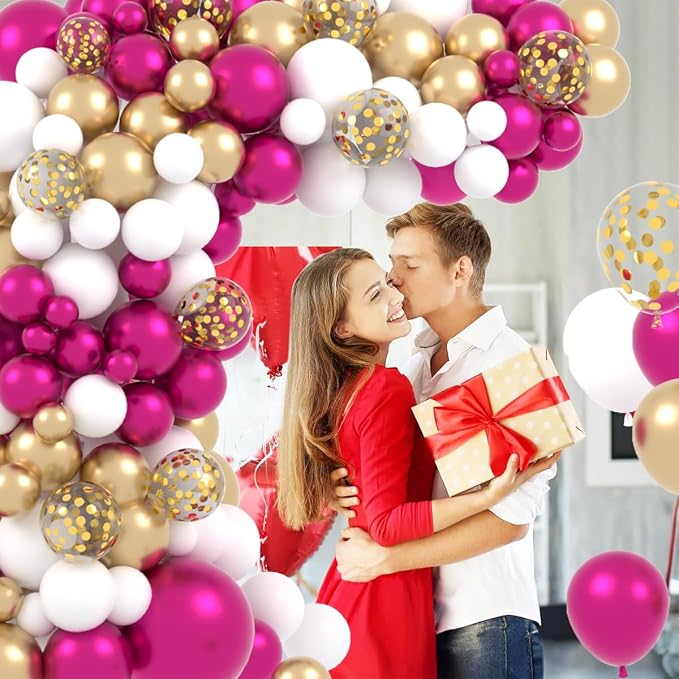 Magenta Hot Pink Gold Balloons Garland Arch - Image 6