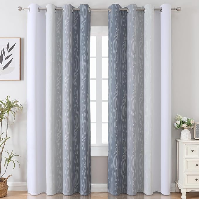 Grey and Greyish White Gradient Blackout Curtains 102 Inches Long - Image 2