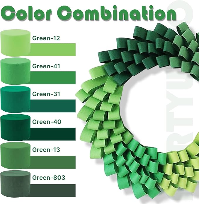 PartyWoo Green Pale Olive Crepe Paper Streamers 6 Rolls 492 FT | Birthday - Image 3