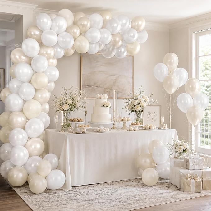 60PCS Pearl White Balloons, 12 Inch Double Stuffed Ivory Sand White Latex - Image 8