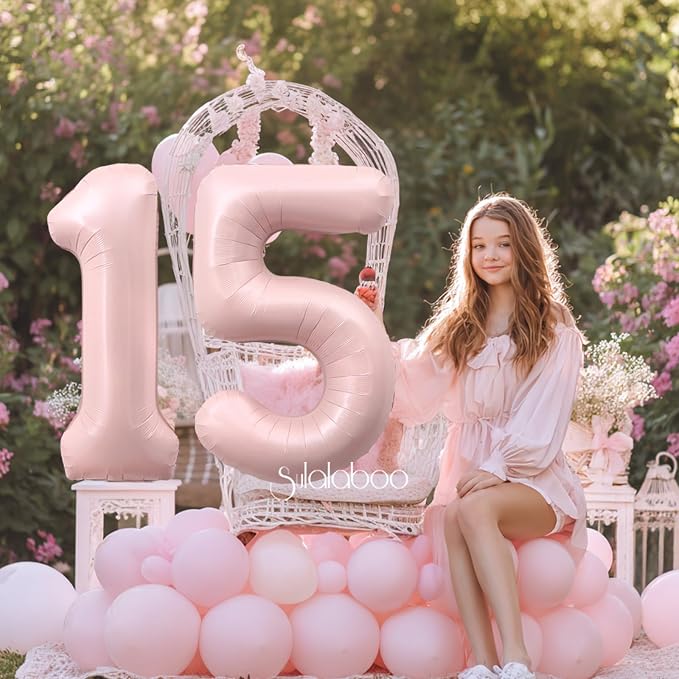 40 Inch Light Pink Number 15 Balloon 0-9 15th Foil Big Giant | Digital - Image 3