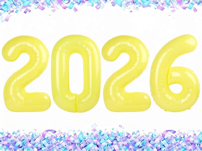 Yellow 2026 Number Balloon 40 Inch, Foil Balloons 2026 New Years Eve Party by Upgesy