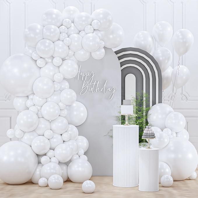 PartyWoo Pearl White Balloons 85pcs Metallic White Color 5 Inch | 18 12 10 5 by PartyWoo