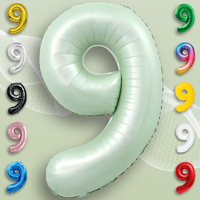 Green Number Balloon 9 Mylar Foil Balloons 32 inch - Image 3
