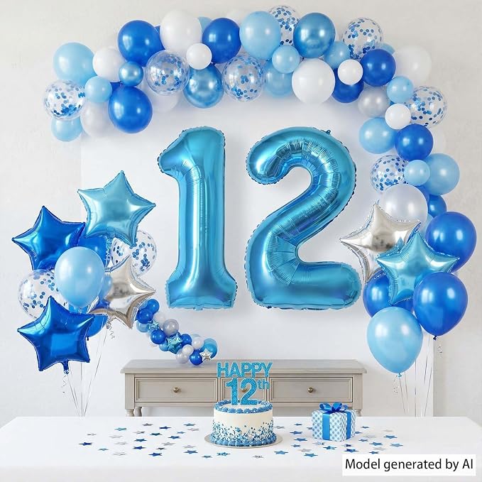 Light Blue Number 12 Balloon 40 Inch, Foil Numeral - Image 3