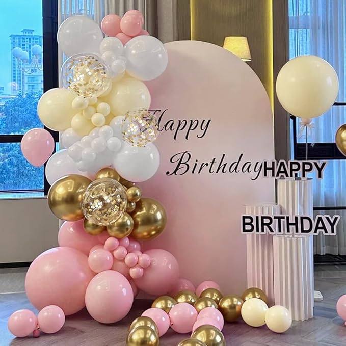Pink White and Gold Balloon Garland Arch Kit - Image 4