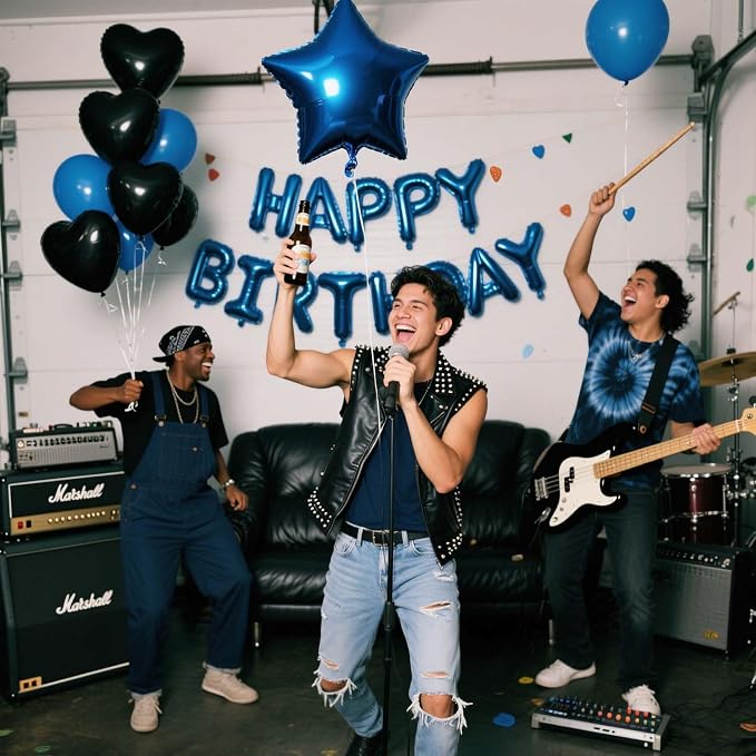 27 Pcs Blue Black Birthday Decorations, 3D Letters Blue Happy Birthday Balloon - Image 4