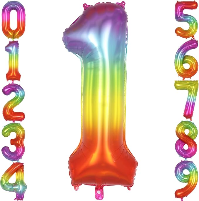 Rainbow Number 1 Balloon 40 Inch, Big Large Foil Number Balloons, Gradient by AIQINHU