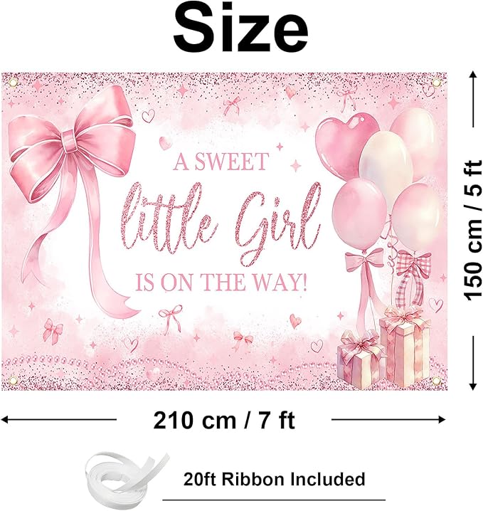 Pink Bow Baby Shower Banner Girl Baby Shower Party Decorations A Sweet Little - Image 2