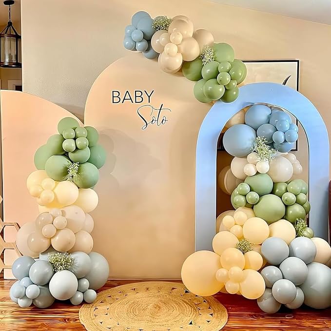 HILAVO Sage Green Dusty Blue Yellow Balloon Garland 126 Pcs Slate Blue Olive - Image 7