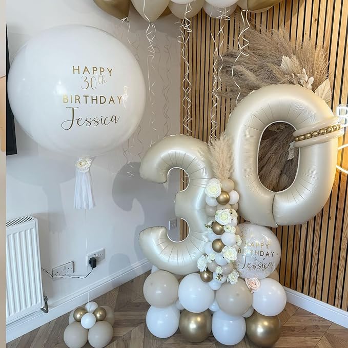 Number 0 Balloon Beige, 40 Inch Large Cream Foil 0 Helium Balloons - Image 5