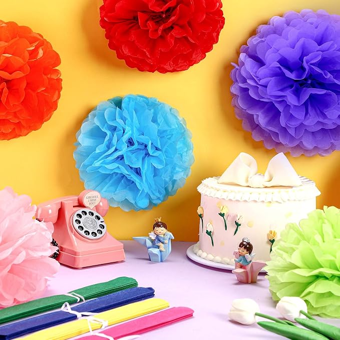 Yeaqee 30 Pcs Multicolor Large Tissue Paper Pom Poms Decorations 14''/ 12''/ - Image 4