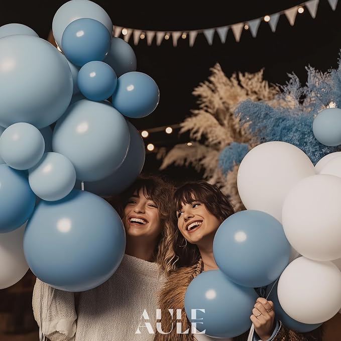 AULE 155Pcs Dusty Blue Balloon Arch Kit White Balloons | Macaron Blue Balloon - Image 4
