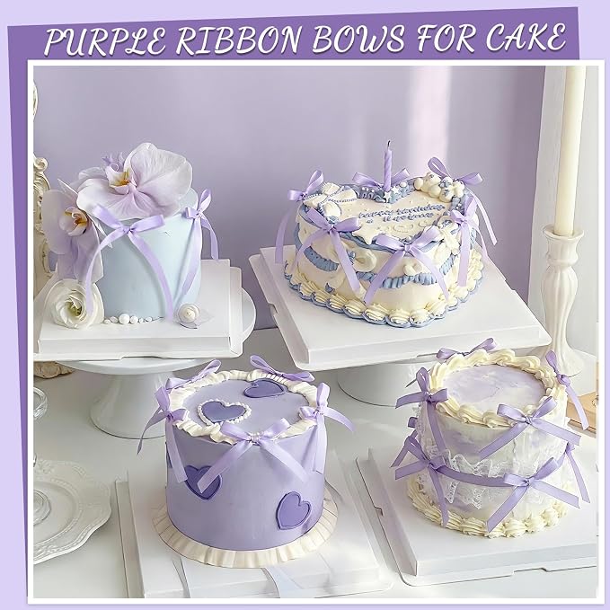 30 Pack Light Purple Bow Cake Toppers, Ribbon Bows - Image 3