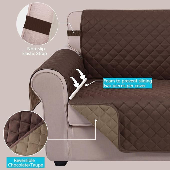 U-NICE HOME Reversible Recliner Chair Covers, Chocolate/Taupe | 28''Recliner - Image 3