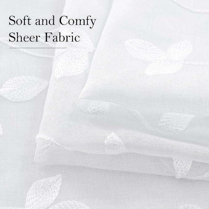 HOMEIDEAS White Sheer Curtains 2 Panels, Embroidered Vine Leaf, W52 x L96 | - Image 4