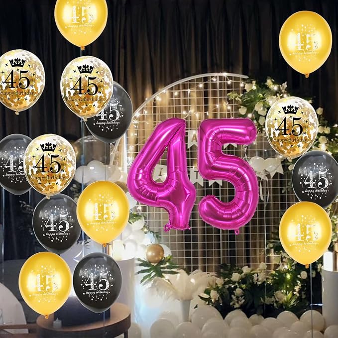 Jonhamwelbor 45 Balloons Number Big Giant Jumbo Large Hot Pink 45 Mylar Foil 40 - Image 6