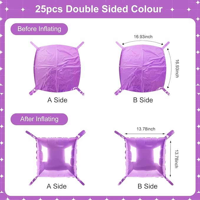 Light Purple Square Foil Balloons 25 Pcs Metallic Light Purple Balloons Wall - Image 7