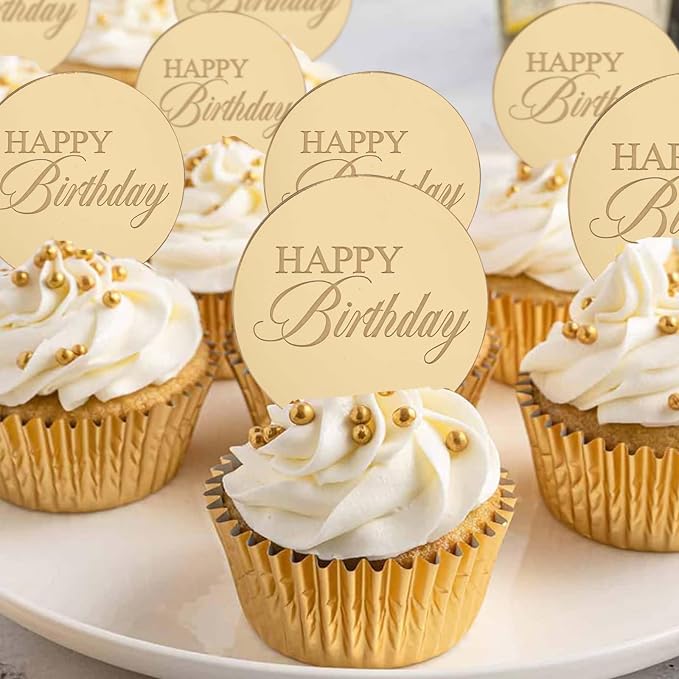 20pcs Gold Birthday Cupcake Toppers Acrylic Cake Picks - Image 7