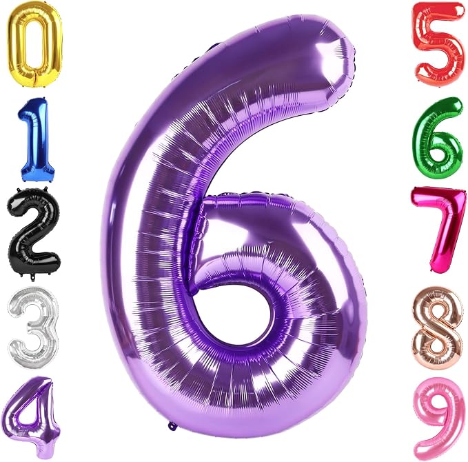 40 Inch Purple Number 6 Balloon Birthday Party Decorations by Hadoife