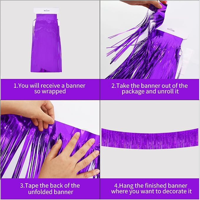 BEISHIDA Purple Fringe Garland Banner 3Pack 30ft Wall Tinsel Foil Streamers | - Image 3