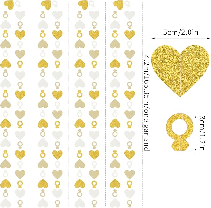Engagement Bachelorette Party-Decorations White-Gold Garland - 52Ft Heart Ring - Image 3