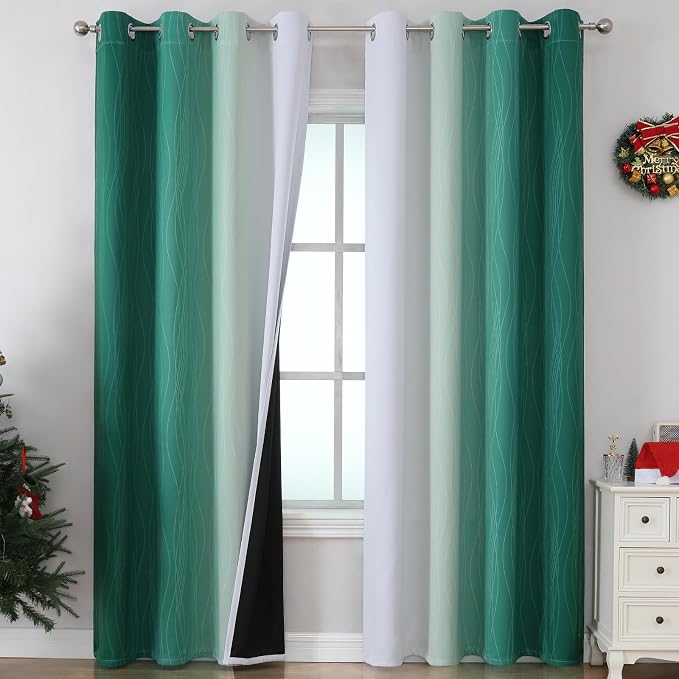 Green and Greyish White Gradient Blackout Curtains by ESTELARTEXTILER