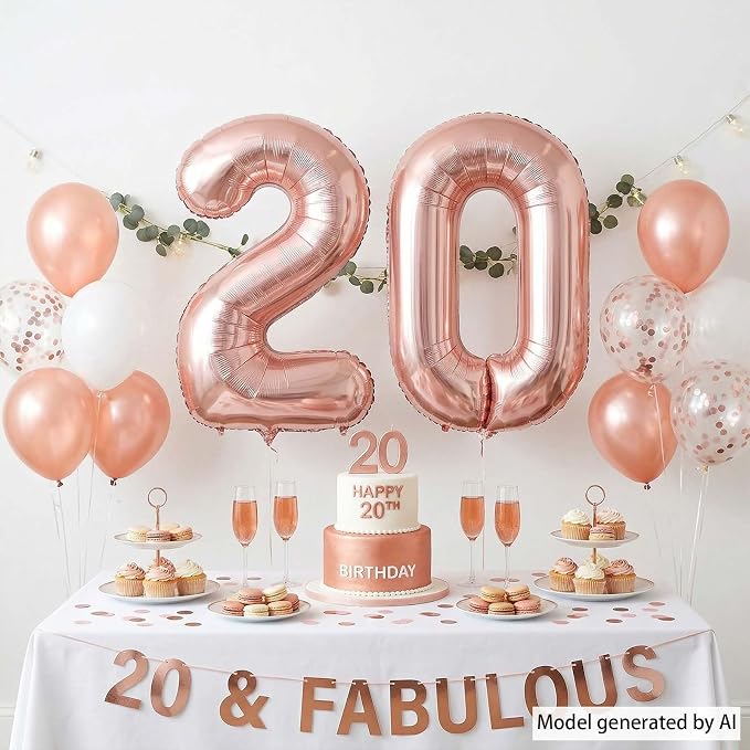 Rose Gold Number 20 Balloon 40 Inch, Glossy Foil Pair - Image 3