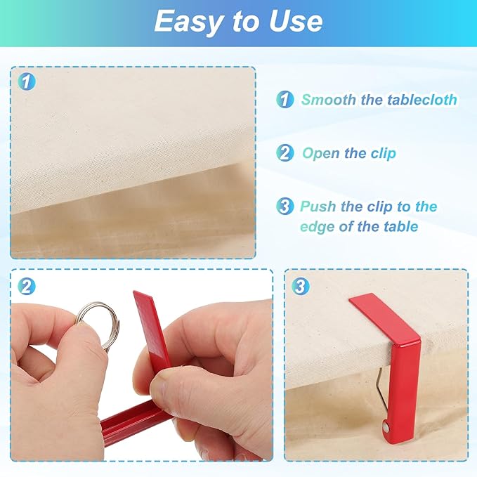 uxcell 4 Pack Tablecloth Clips, Stainless Steel Table Cloth Cover Clamps, 2.87" x 2.36" Windproof Holder Clips for Home Party Picnic Wedding Camping Dining Tables, Red