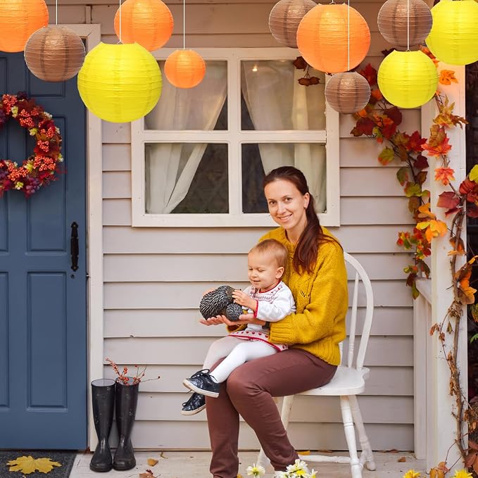 21Pcs Fall Paper Lanterns, 4-10in Yellow Orange Brown, Thanksgiving Decor | - Image 7