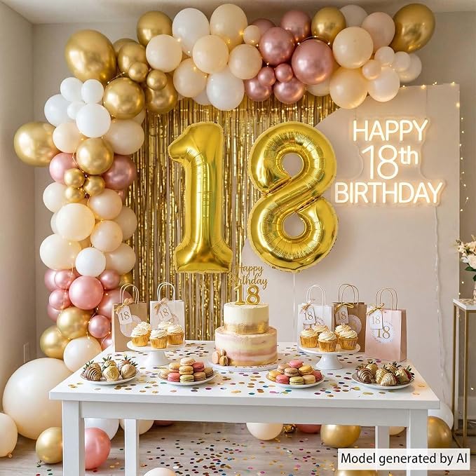 Gold Number 18 Balloon 40 Inch, Shiny Foil Decor - Image 3