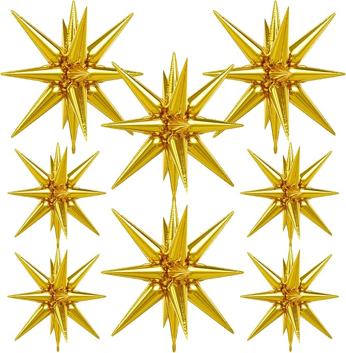 8Pcs Gold Star Balloons, Explosion Star Foil Balloons, Spike Balloon | Gold by Adeyoo
