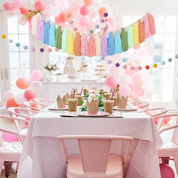 2pcs Boho Tassel Garland, Pom Pom Tassel, 6.5 Feet Long 20 Balls Ball Garland - Image 2