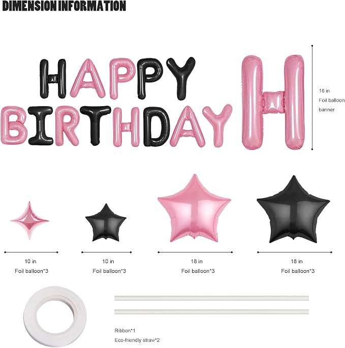 CANREVEL Happy Birthday Banner Decoration + 12Pcs Star Balloons, - Image 2