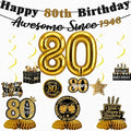 80th Birthday Decorations for Men Women, Pre-Strung Black Gold Happy 80th by Unknown