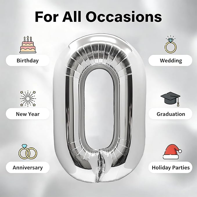 Number Balloons Silver Party Balloon - Image 5