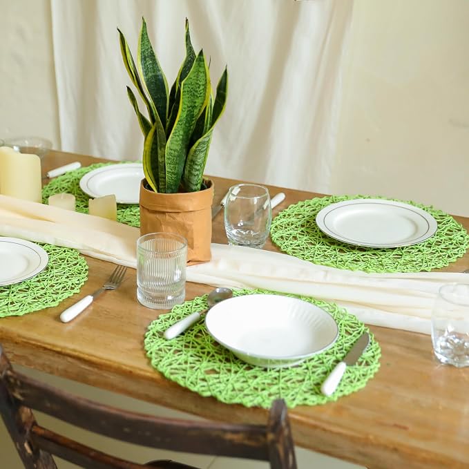 AHHFSMEI Paper Braided Round Placemats Set of 12 Natural Non-Slip Heat - Image 5