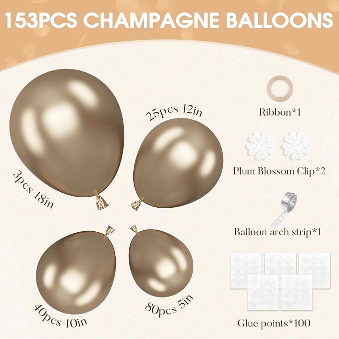 Amandir 153 Pcs Chrome Gold Balloons Arch Garland Kit Different Sizes | 18 12 - Image 3