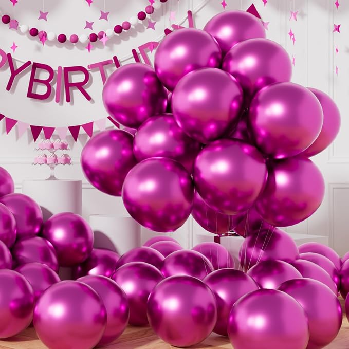 AULE 50Pcs Metallic 12 Inch Hot Pink Chrome Helium Shiny Balloon | Perfect by AULE