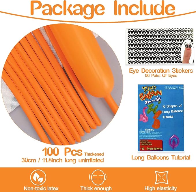 260 Balloons Orange, Thickened 100 Pack Long Balloons Twisting Skinny Magic - Image 2