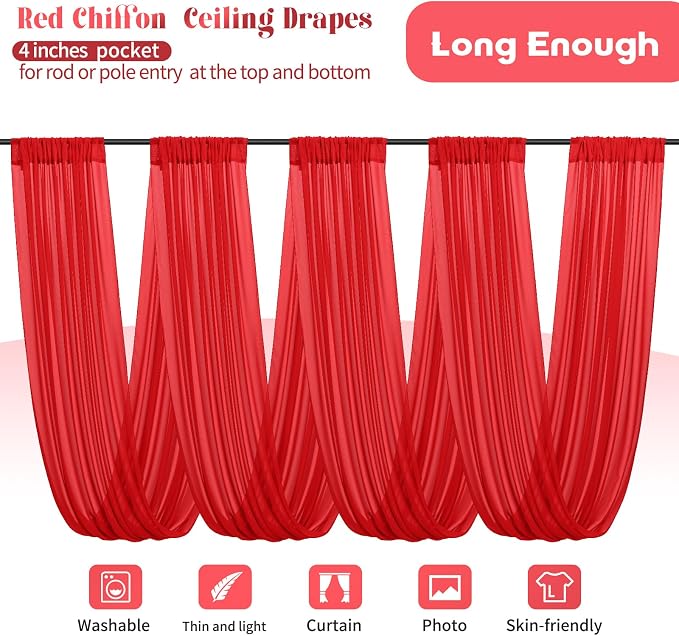 8 Panels Red Ceiling Drapes for Wedding Ceiling Drapes 5ftx20ft Wedding Arch - Image 3