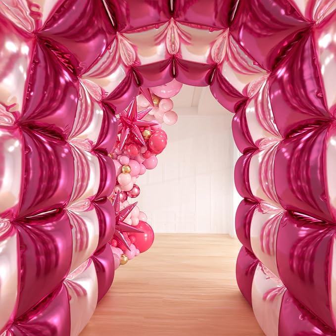 36pcs Hot Pink Square Foil Balloons Wall Backdrop, Double Sided Magenta Mylar - Image 7
