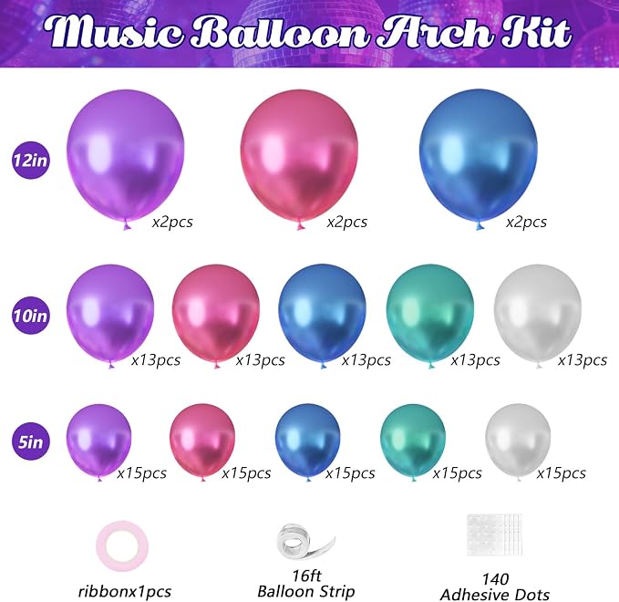 JOGAMS 180Pcs K-Pop Music Theme Balloon Arch Garland Kit | Metallic Disco - Image 2