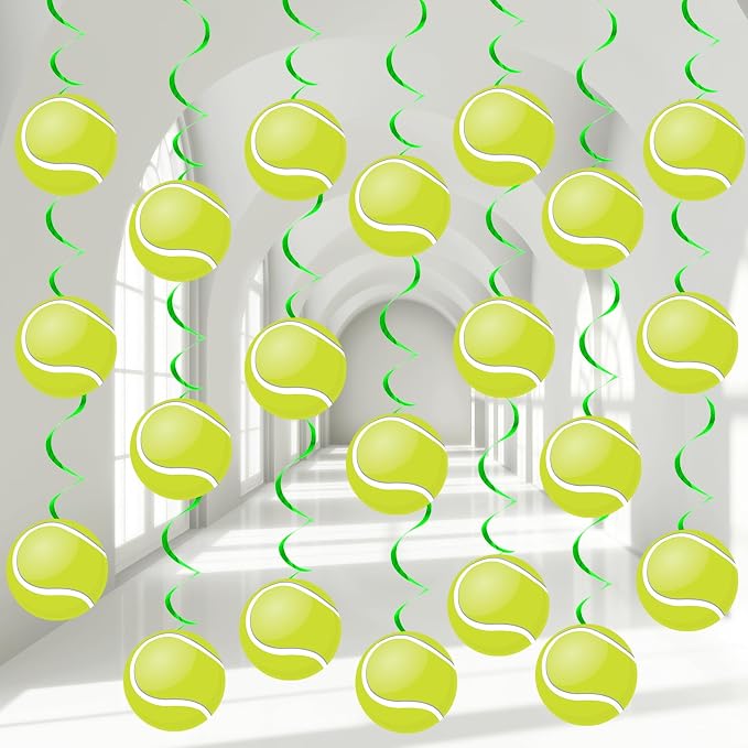 60pcs Tennis Party Foil Swirl Decorations Tennis Ball Ceiling Hanging Banners by ZOIIWA