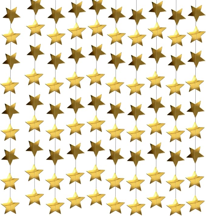 105 Feet Gold Star Garland, 8 Strands Glitter Paper Star String, 2.4 Inch by Unknown